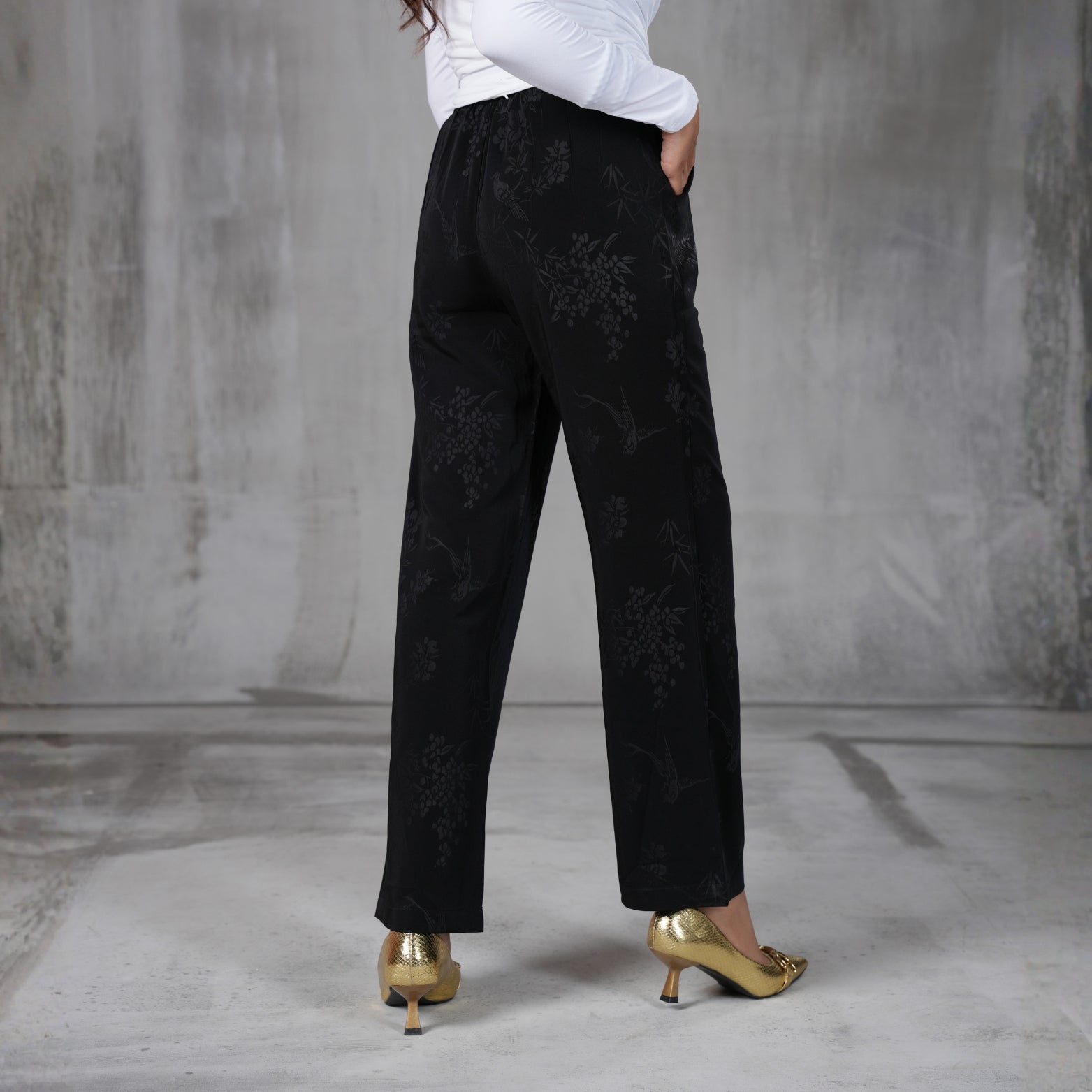 Cherry Chics Premium Self Print Floral Jacquard Trouser