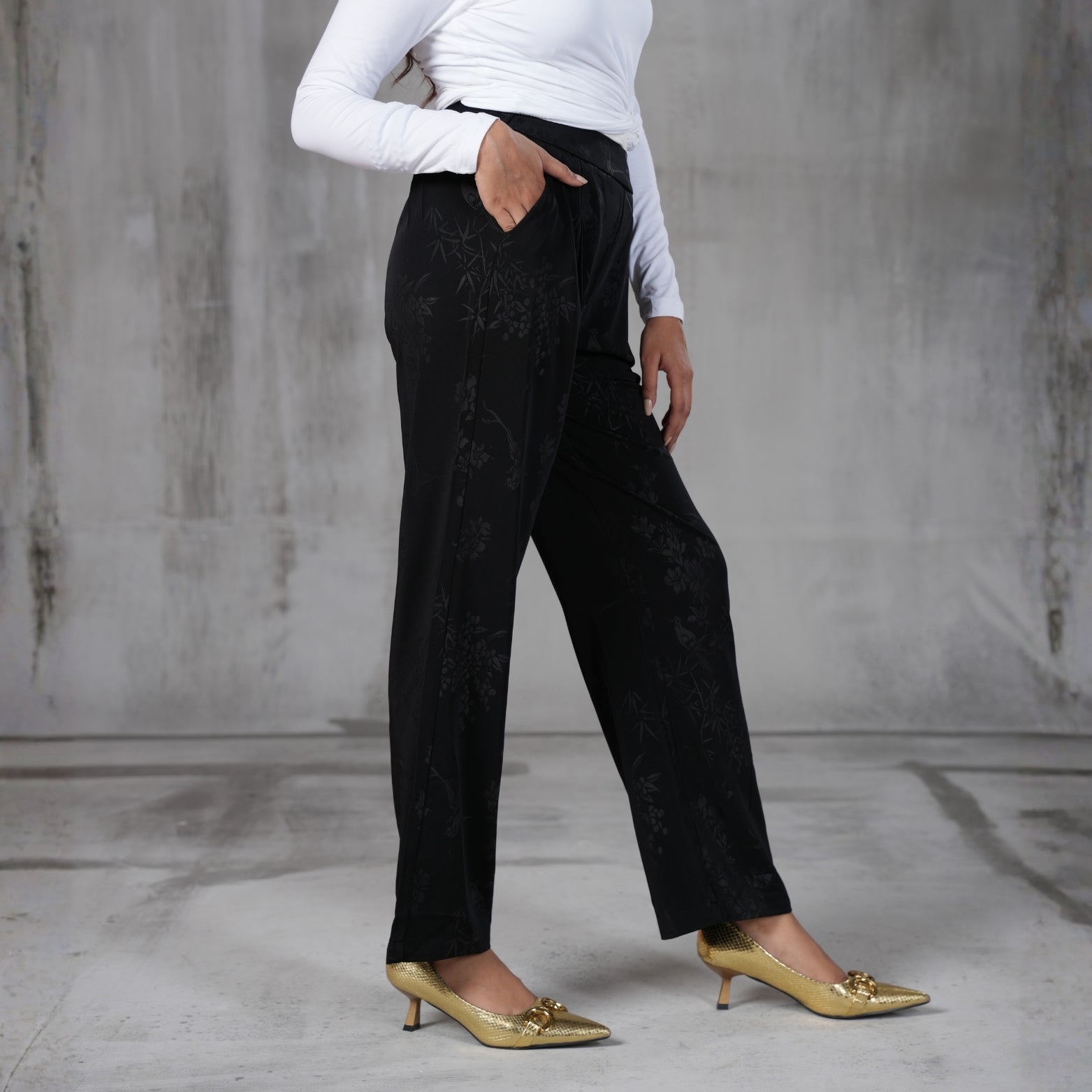 Cherry Chics Premium Self Print Floral Jacquard Trouser