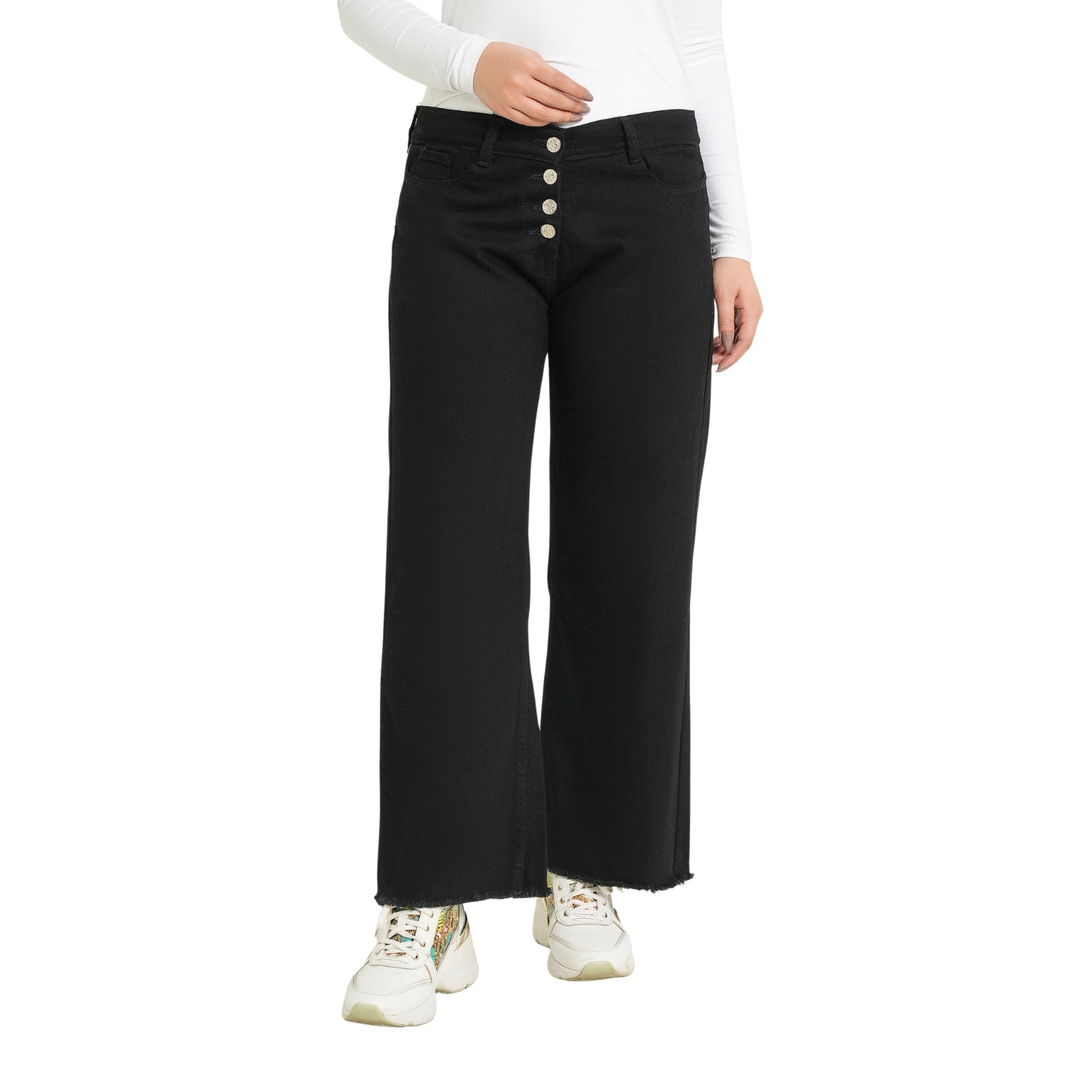 Cherry Chics Button Flare Bell Bottom Denim Jean